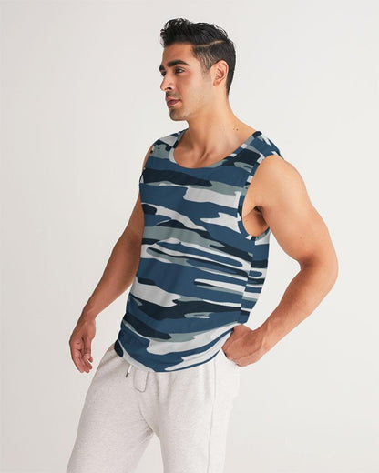 Mens Tank Top / Camo Blue And Grey Sports Shirt