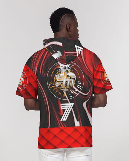 Red Marble 7 Mens Short Sleeve Hoodie